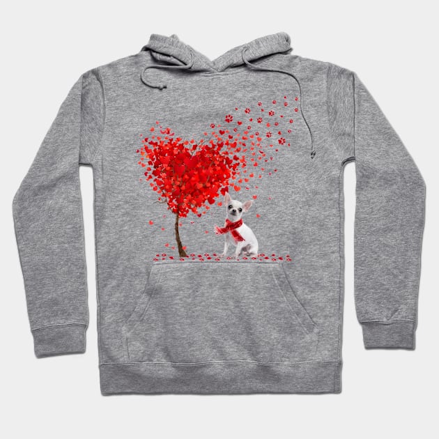 Valentine's Day Heart Tree Love White Chihuahua Hoodie by SuperMama1650